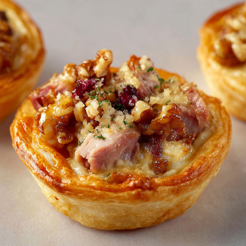 Sur la table, plusieurs mini tartelettes bien dorées au magret fumé attendent d’être goûtées.