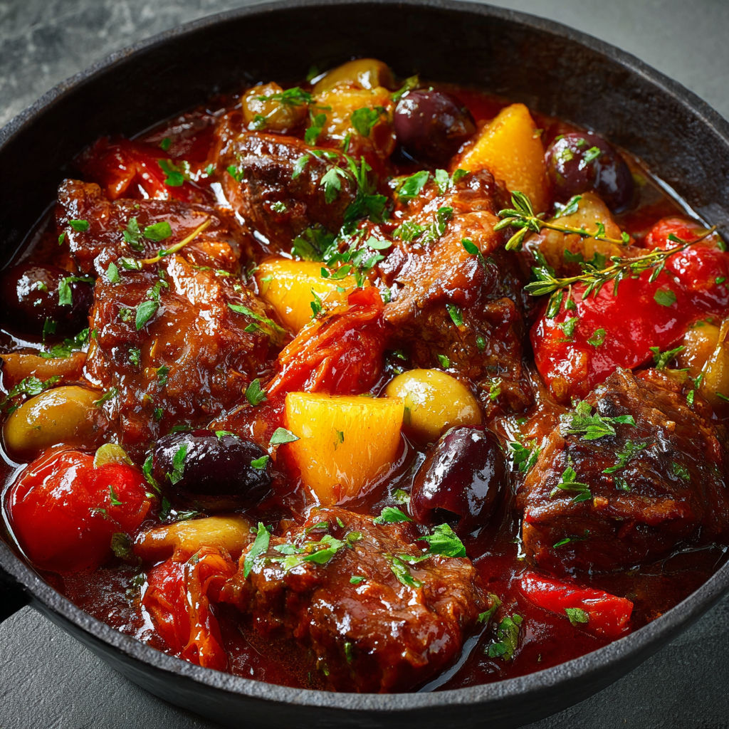 Plat niçois mijoté traditionnel au vin rouge du sud.