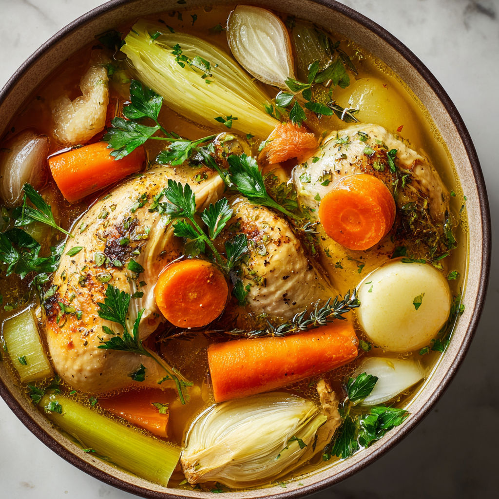 Poule au pot à la française, ambiance chaleureuse du dimanche.