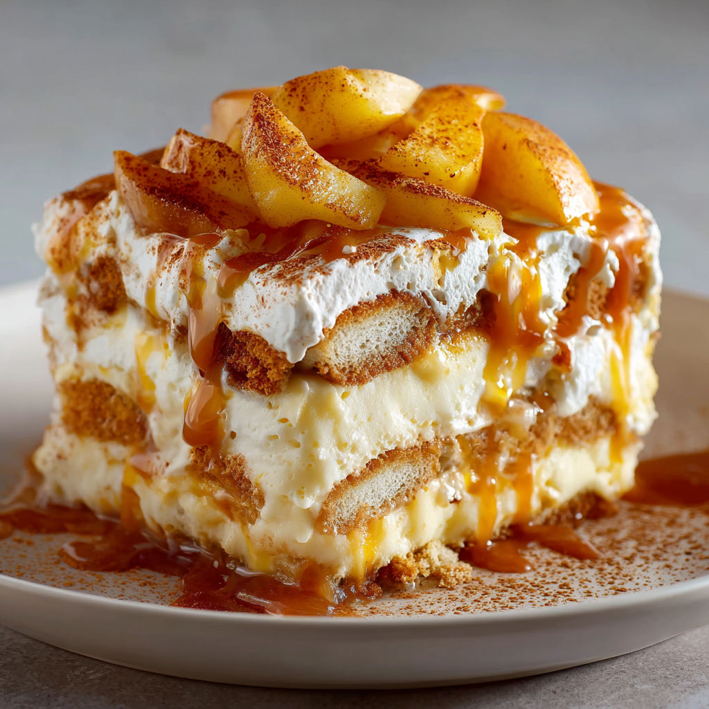Tiramisu généreux pommes fondantes et caramel gourmand.