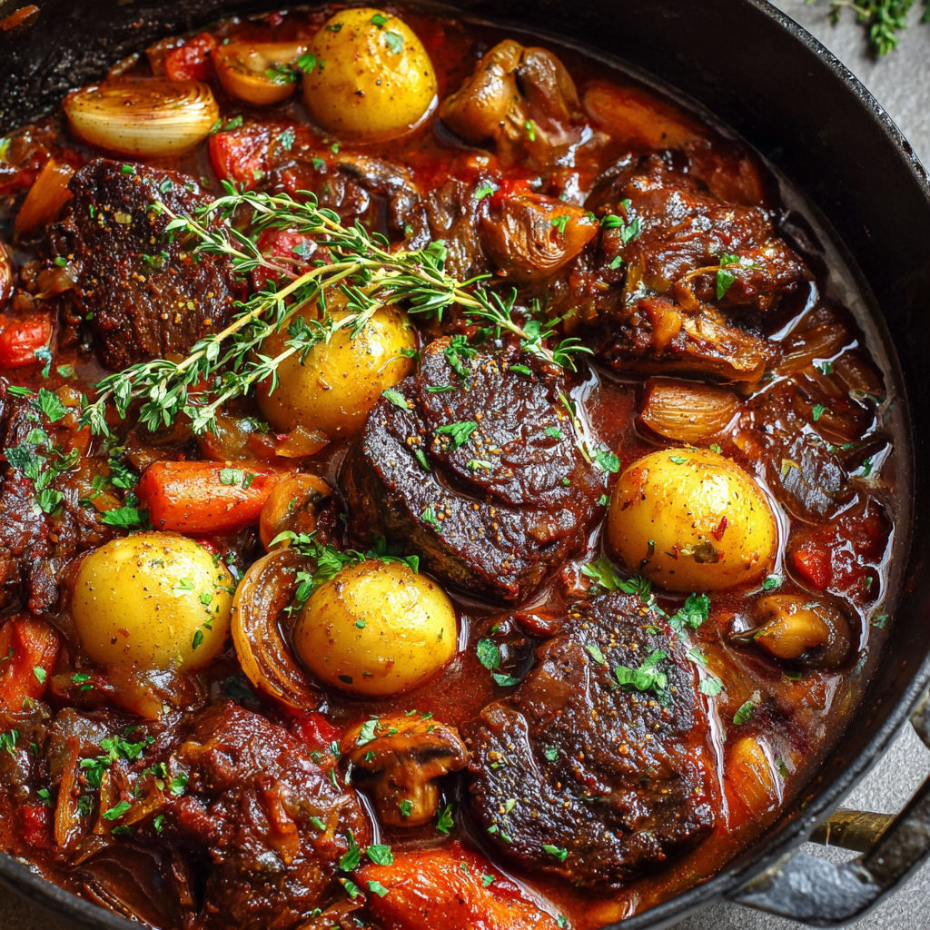 Bourguignon d’agneau ultra tendre et riche en goût.