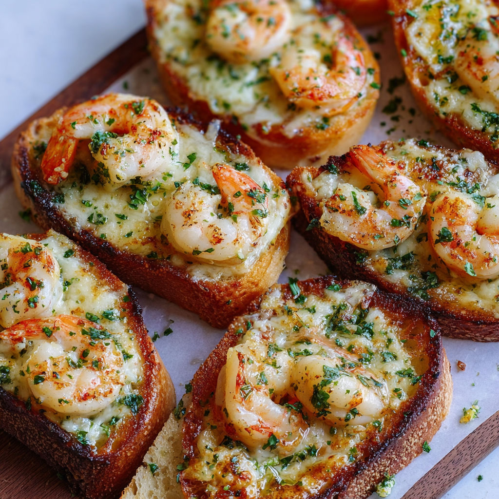 Baguette généreuse aux crevettes, ail et fromage fondant irrésistible.
