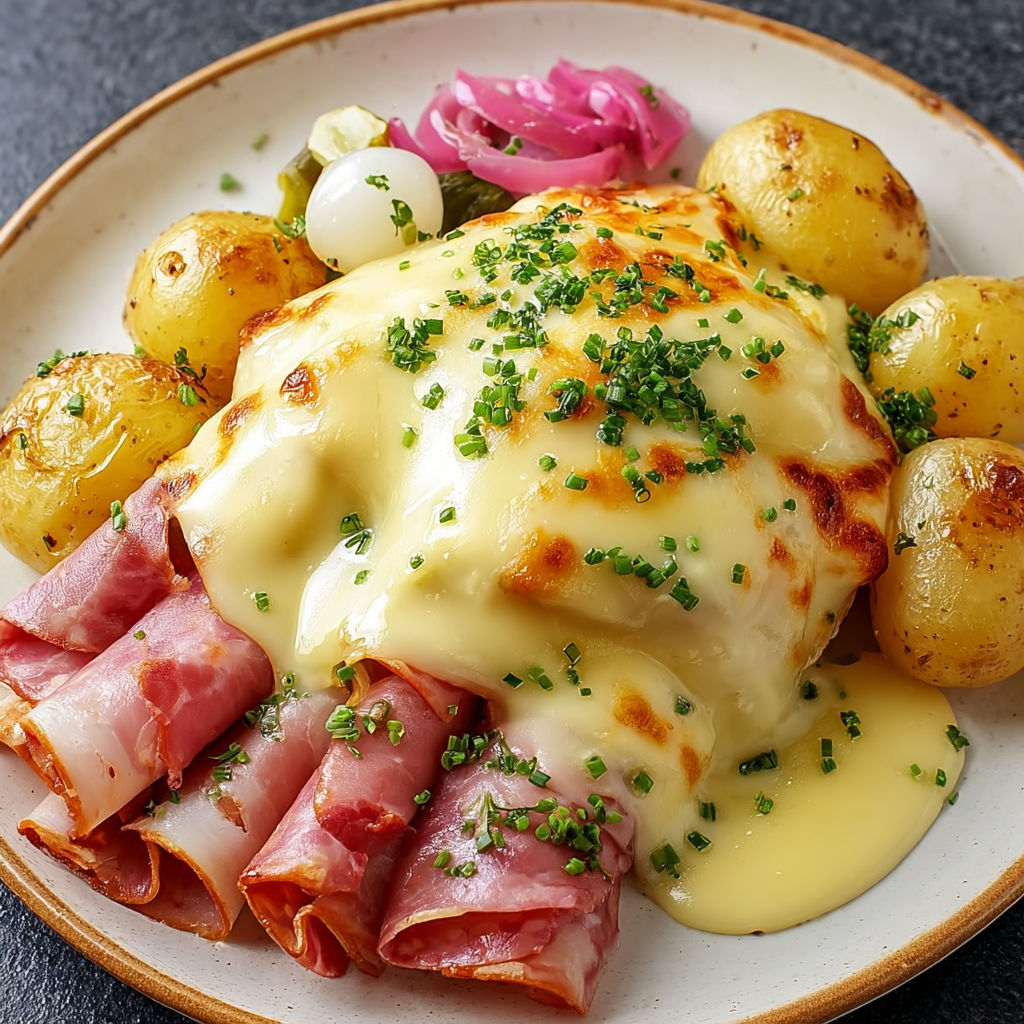 Voici une belle table avec charcuterie, patates et champignons prêts à être plongés dans le fromage coulant.