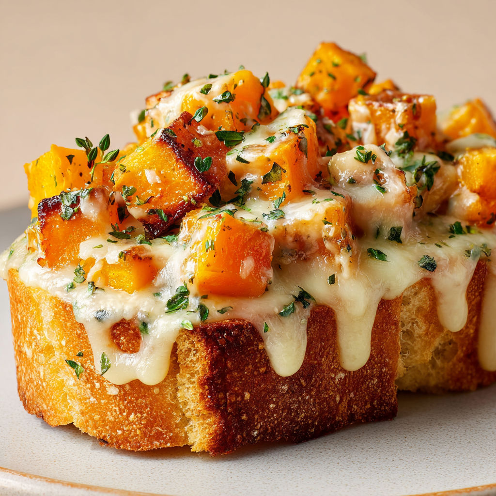 Pain gratiné à l’ail, butternut et comté fondant, parfait pour Noël.