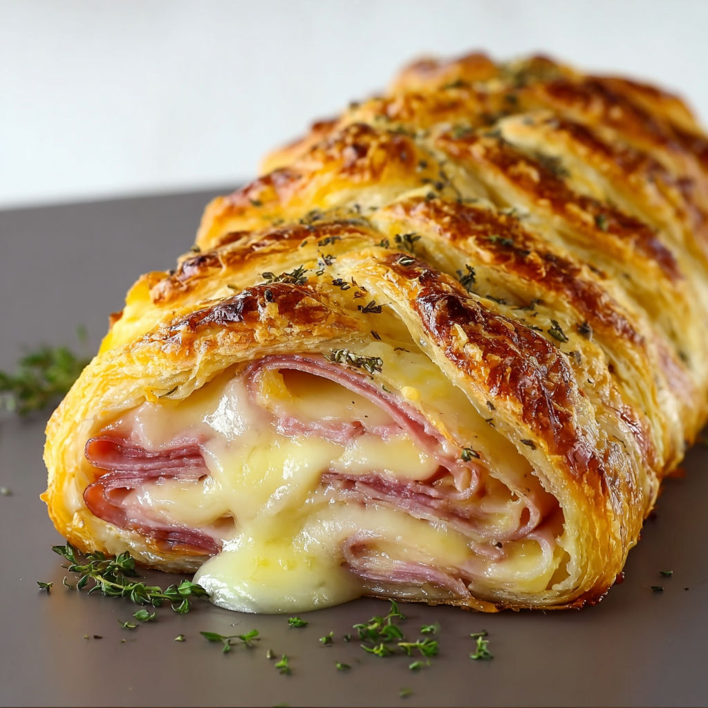Gourmand Feuilleté Tressé Jambon et Fromage.