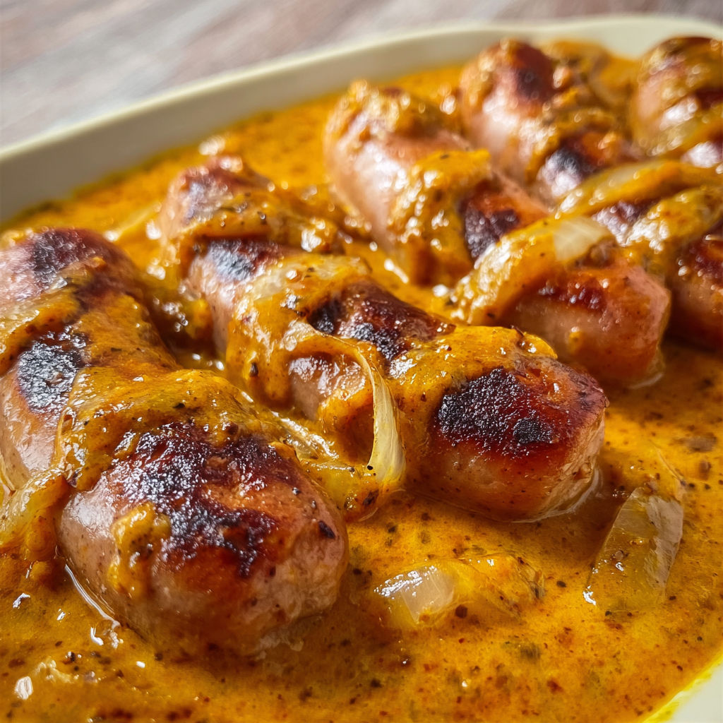 Saucisses au curry parfumé un plat d’hiver parfait pour se régaler.