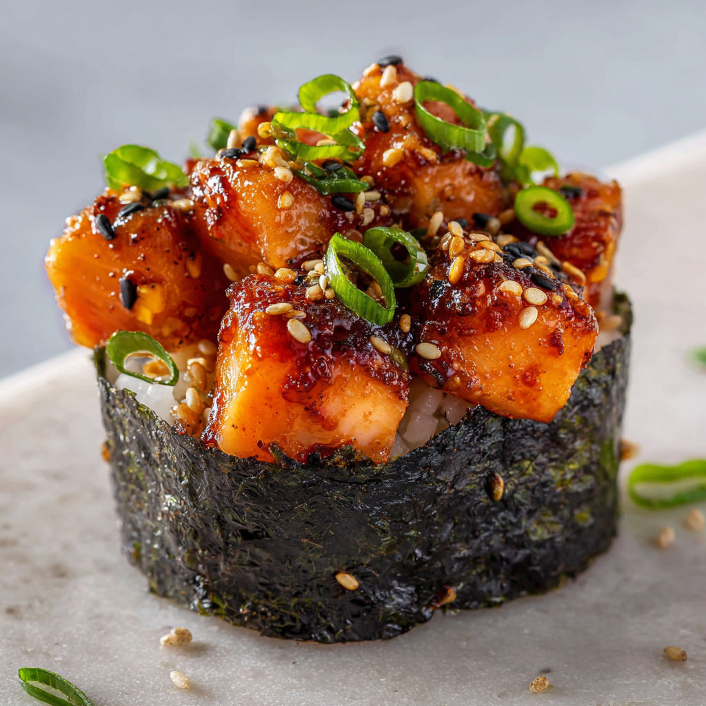 Une assiette de sushis avec légumes verts croquants et riz.