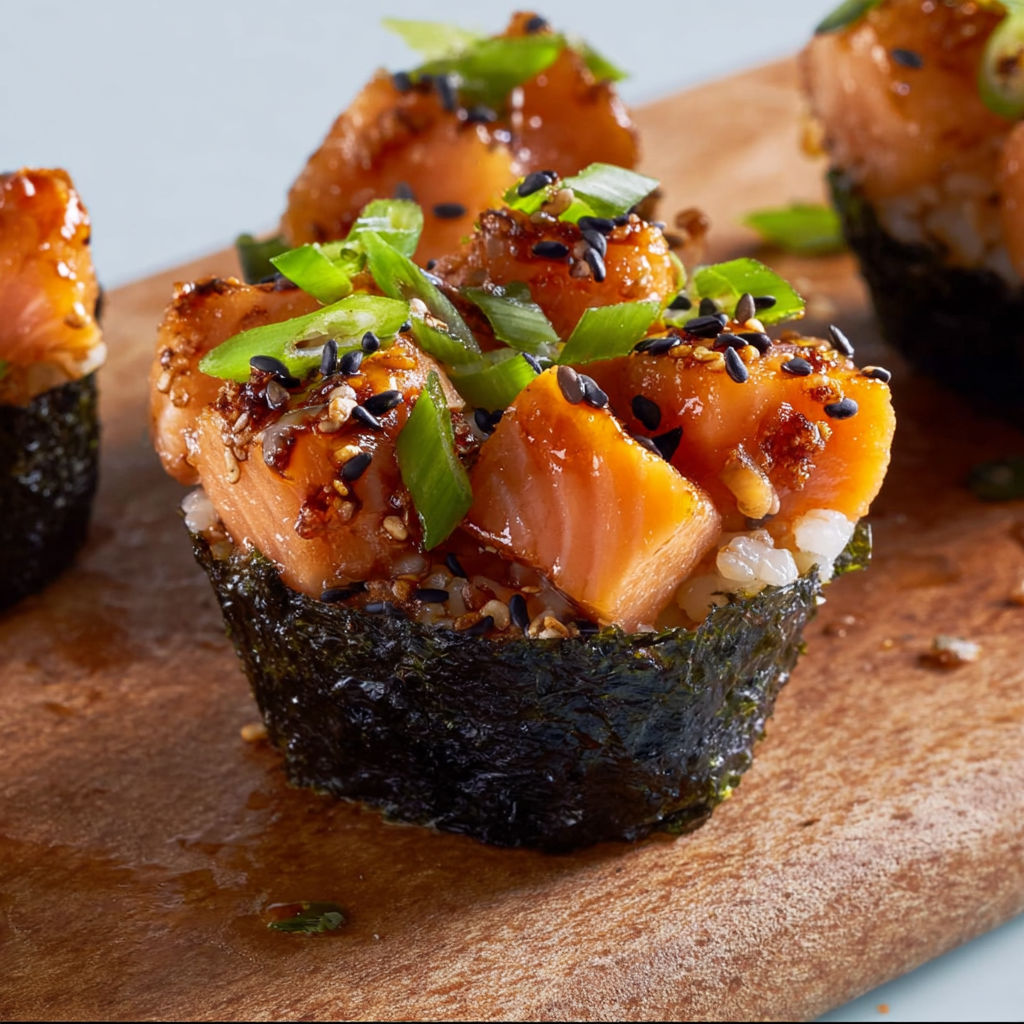 Petits Sushis ultra gourmands au Saumon et nappage sucré-piquant.