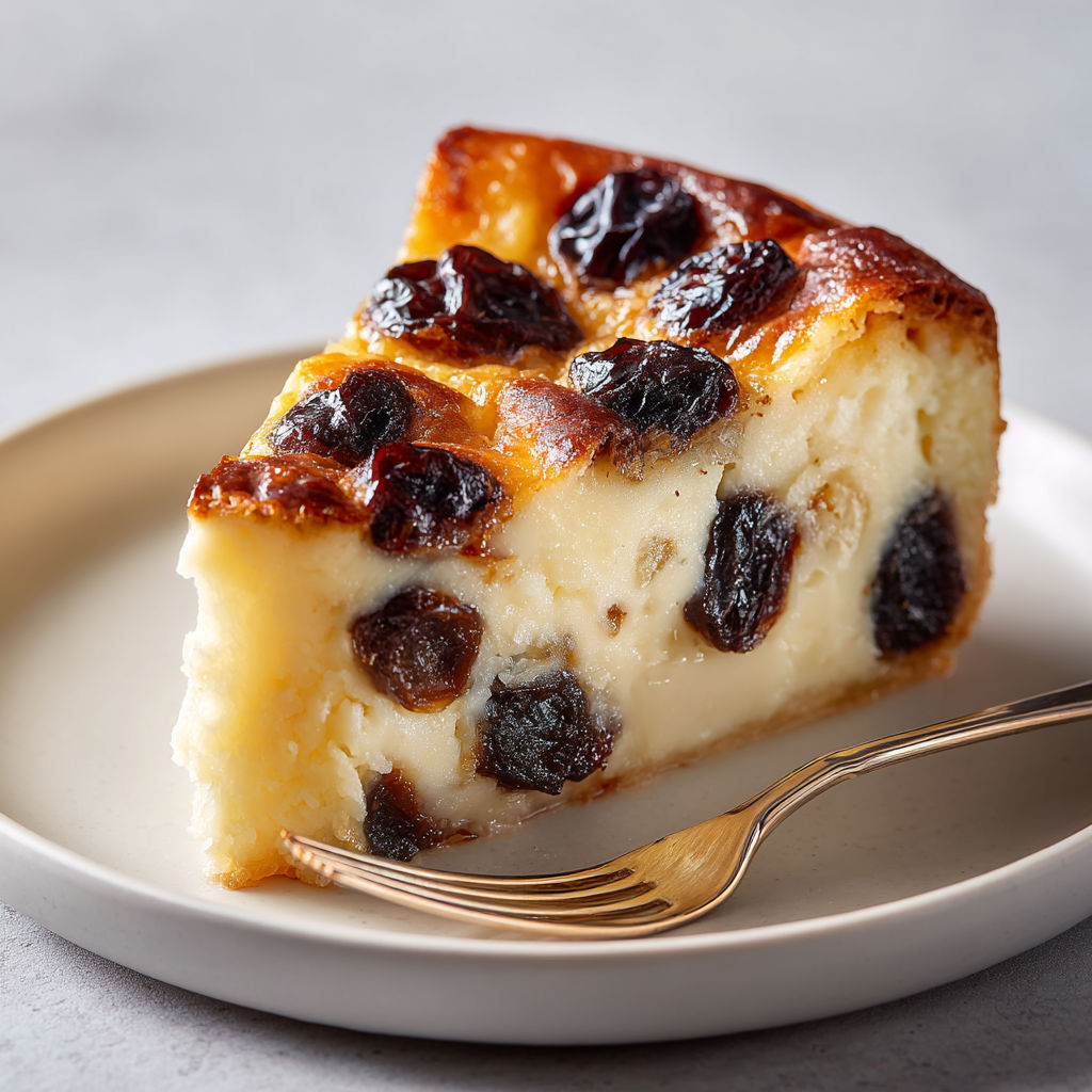 Part de Far Breton aux pruneaux posée sur un plateau.