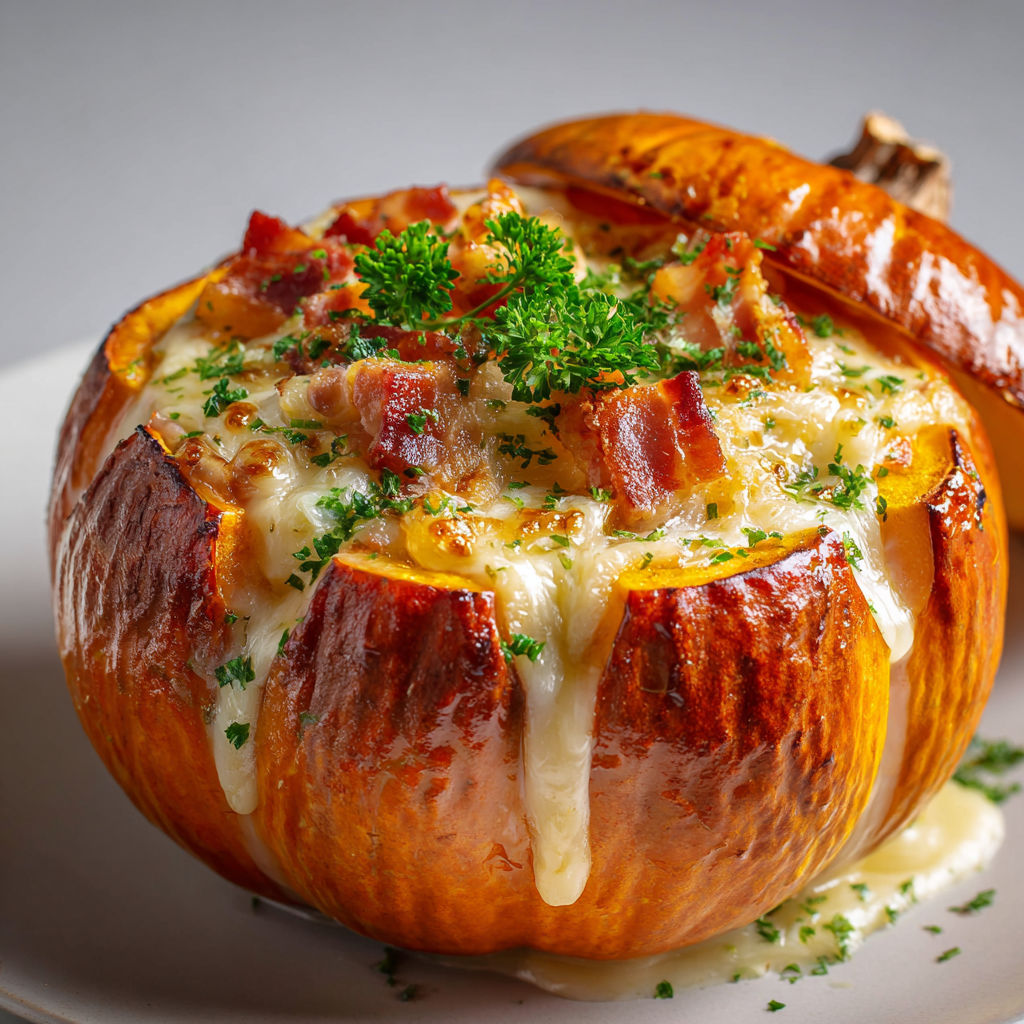 Une tartiflette au potimarron onctueuse avec lardons, courge et reblochon fondant.