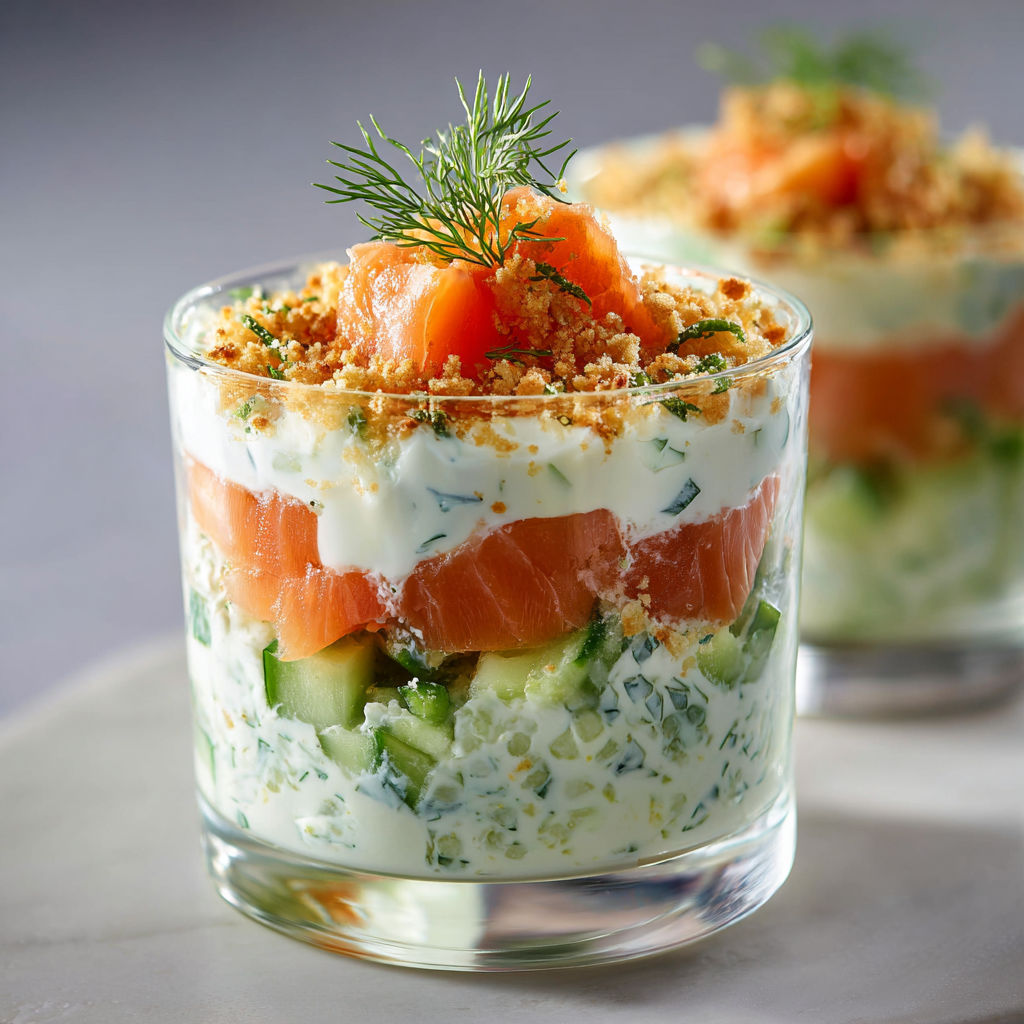 Verrines Ultra-Fraîches de Saumon Fumé et Concombre, Crème à l’Aneth.