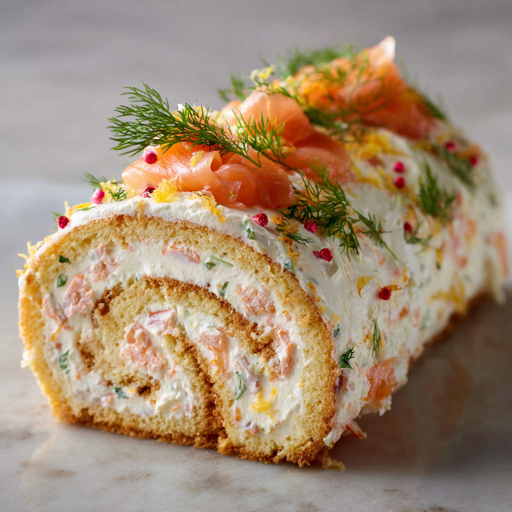 Roulé festif saumon, crevettes et fromage frais.