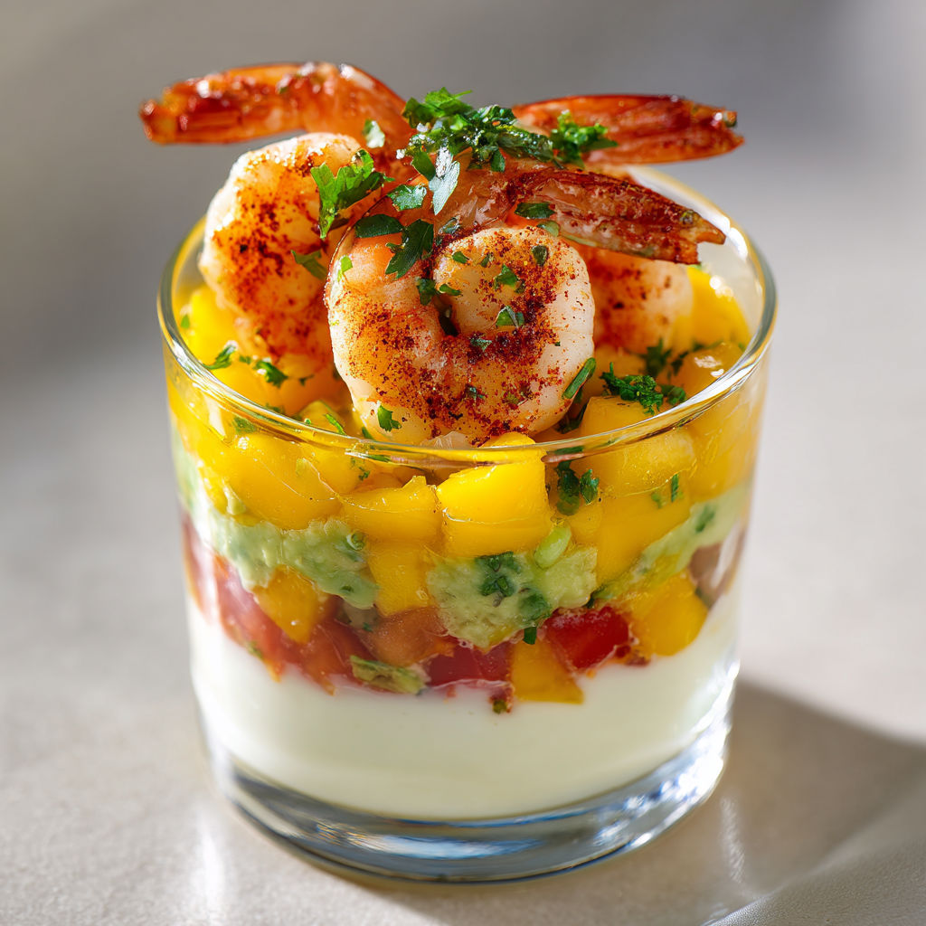 Verrines Tropicales de Crevettes et Guacamole Citronné.