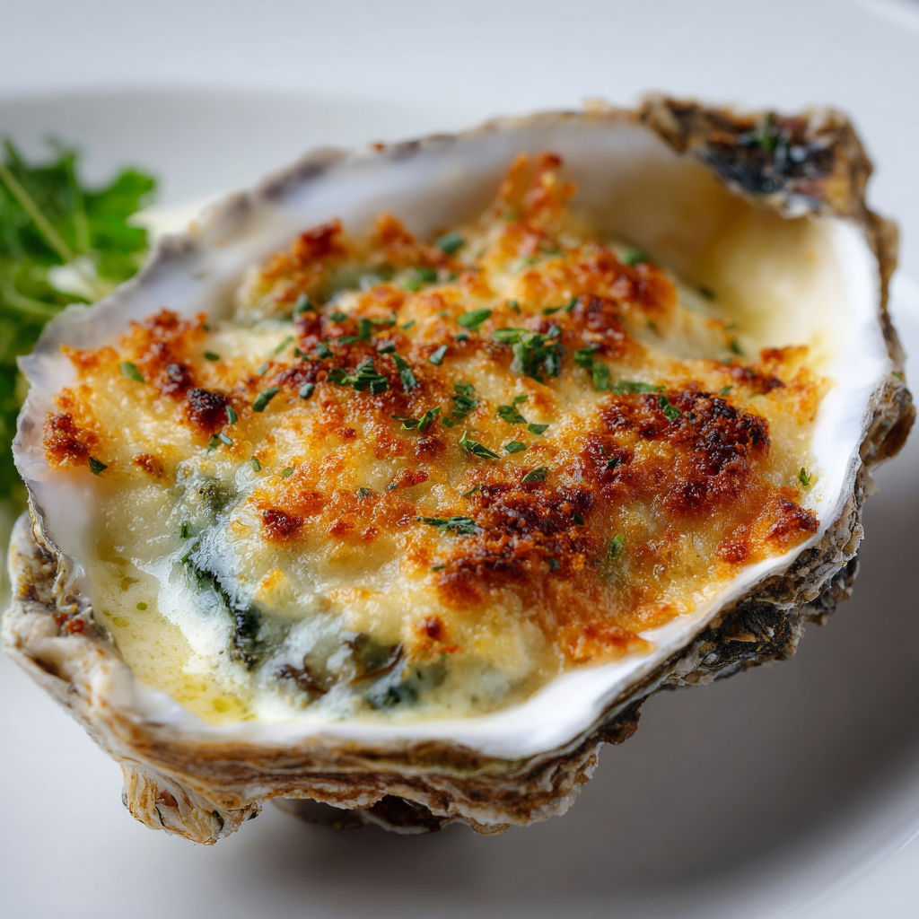 Des huîtres gratinées bien dorées posées sur un plat.