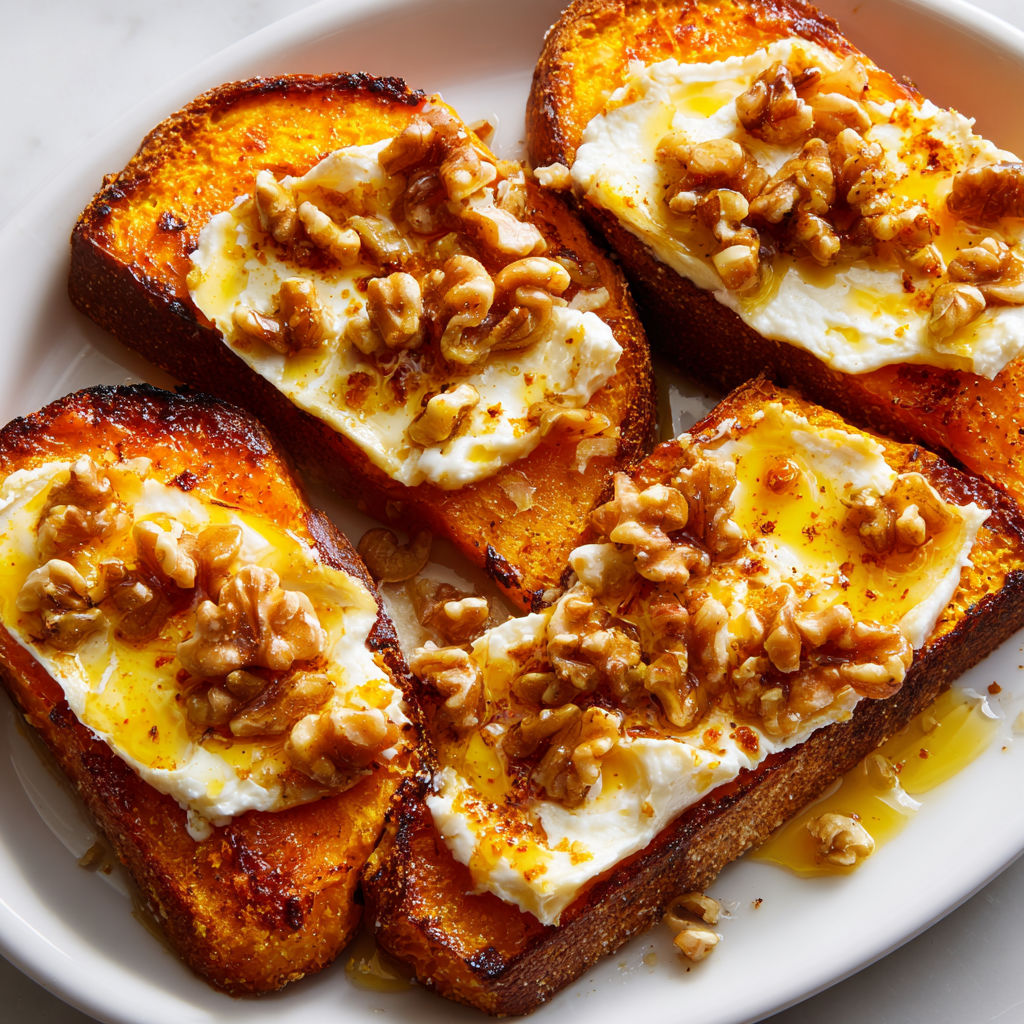 Une belle tranche de toast avec butternut, noix croquantes et camembert fondant.