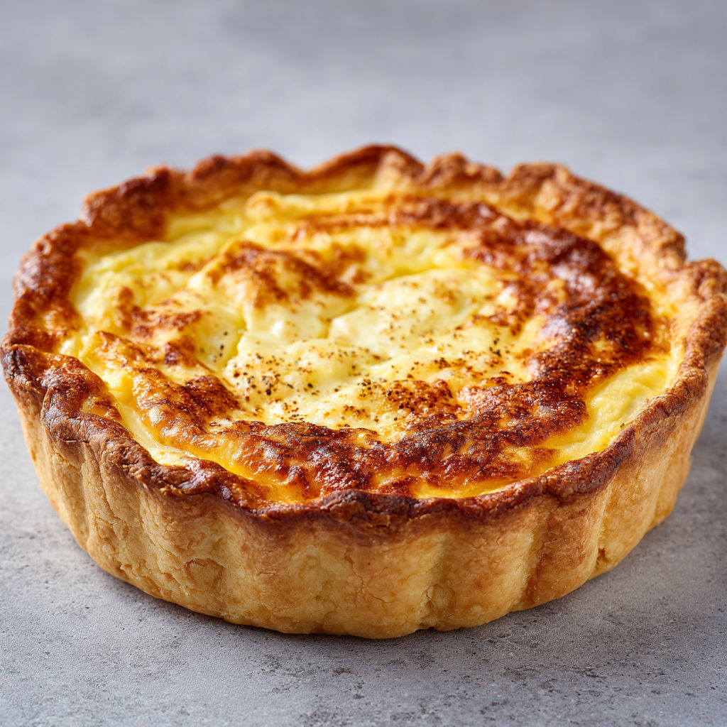 Une quiche soufflée fromage muscade attend d’être dégustée sur un joli plateau.