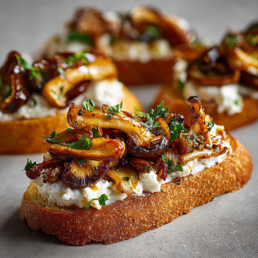 Crostinis aux champignons marinés, gourmands et savoureux à souhait.