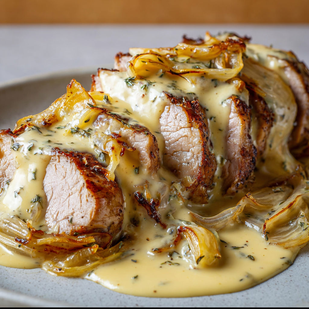 Morceaux de filet mignon nappés de reblochon fondu et oignons confits.