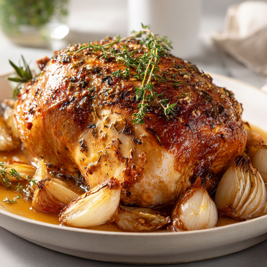 Un rôti de dinde au four bien tendre, rehaussé aux herbes fraîches.