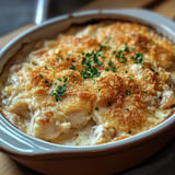 Délicieux gratin crémeux poulet riz