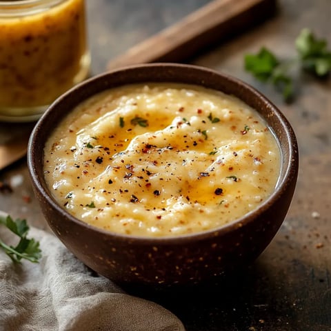 Un bol de sauce accompagné d'une cuillère.