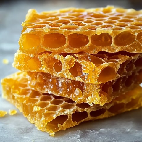 Un tas de honeycomb doré avec du miel qui coule.