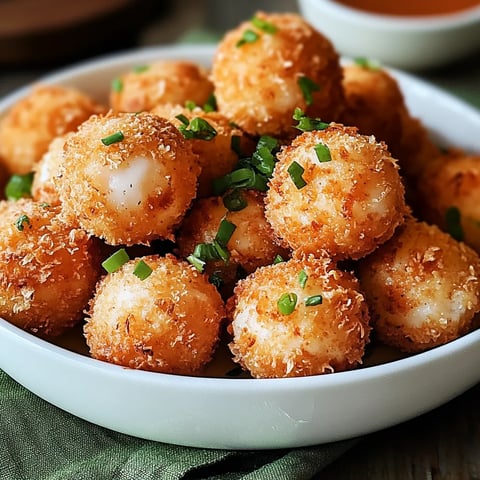 A bowl of shrimp balls topped with green onions.