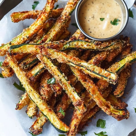 Une assiette de courgettes frites avec une sauce pour tremper.
