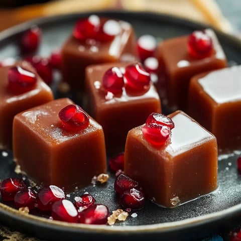 Une assiette de dessert au chocolat garnie de graines de grenade.