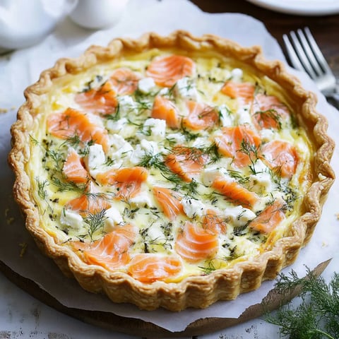 Une tarte au saumon et au fromage.