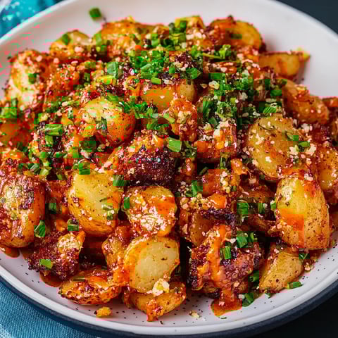 Une assiette remplie de pommes de terre et d'autres ingrédients.