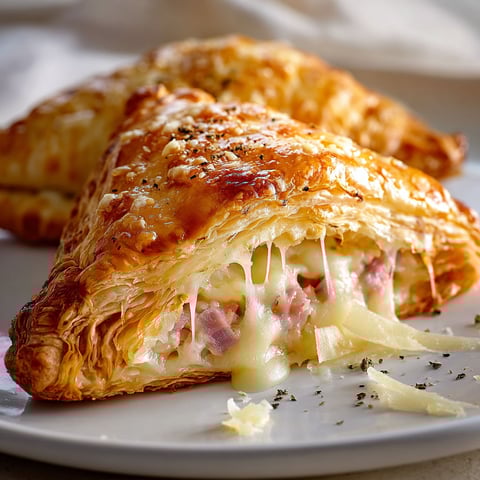 Chaussons au jambon et gruyère, croquants et fondants à la fois.