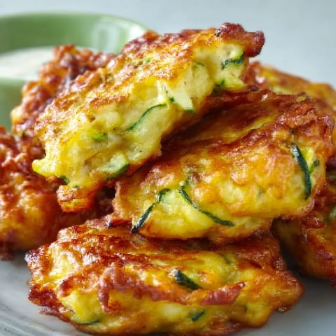 Beignets de courgettes préparés à la cuillère, bien dorés et gourmands.