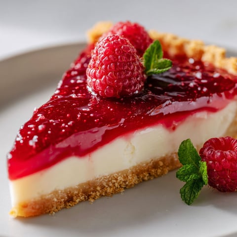On voit une délicieuse tarte mascarpone framboises servie sur une assiette.