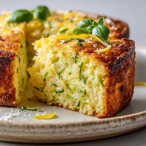 Une part de gâteau moelleux garnie de courgettes, ricotta et citron.