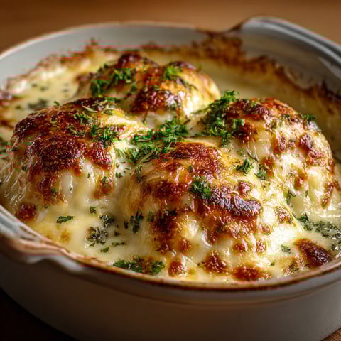 Sur la table, une cocotte pleine de quenelles de volaille au comté fondant.