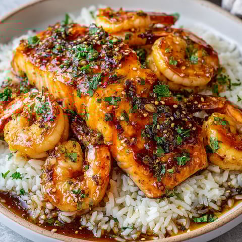 Assiette avec poisson et crevettes nappés d'une sauce dorée.
