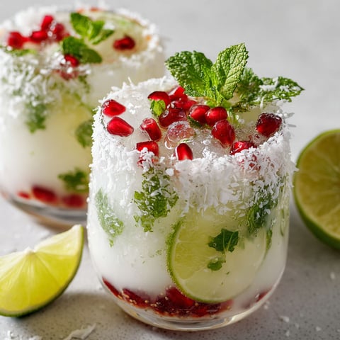 Un joli mojito blanc avec de la grenade et de la menthe, bien frais.