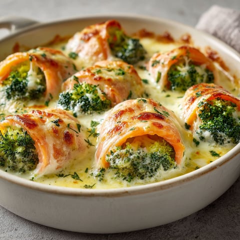 Gratin tout doré au saumon fumé et brocolis parsemé de parmesan fondant