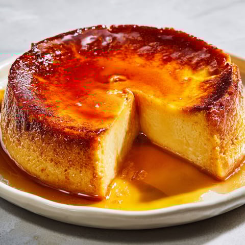 Une belle part de flan fondant et simple, sans pâte, prête à être dégustée.