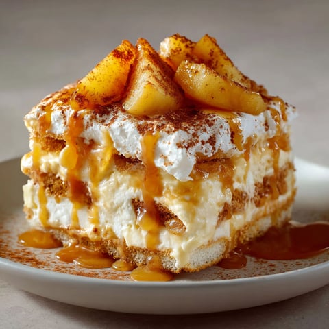 Un dessert avec caramel beurre salé et pommes dorées posé sur un plateau.