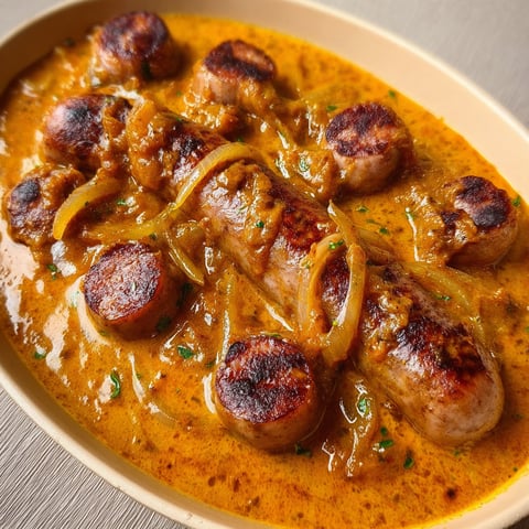Délicieuses saucisses au curry doux fondantes et gourmandes.