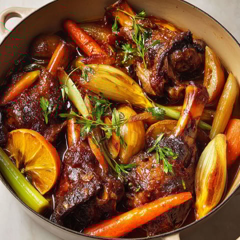 Une assiette de jarrets d’agneau avec miel de sarrasin.