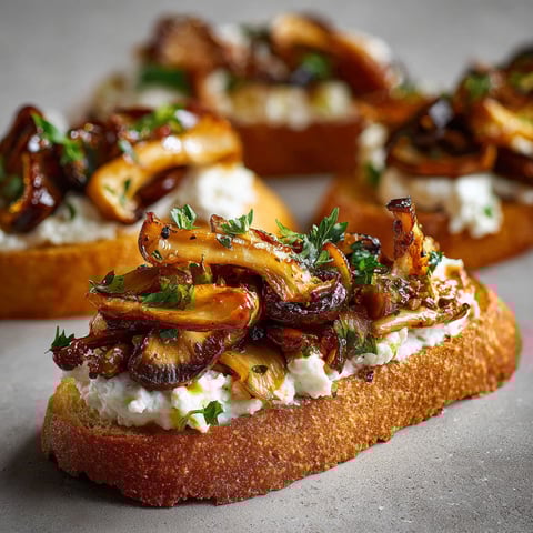 Crostinis aux champignons marinés, gourmands et savoureux à souhait.