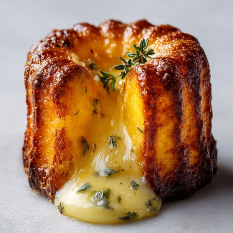 Délicieux cannelés maison au parmesan, avec comté coulant et thym tout frais.